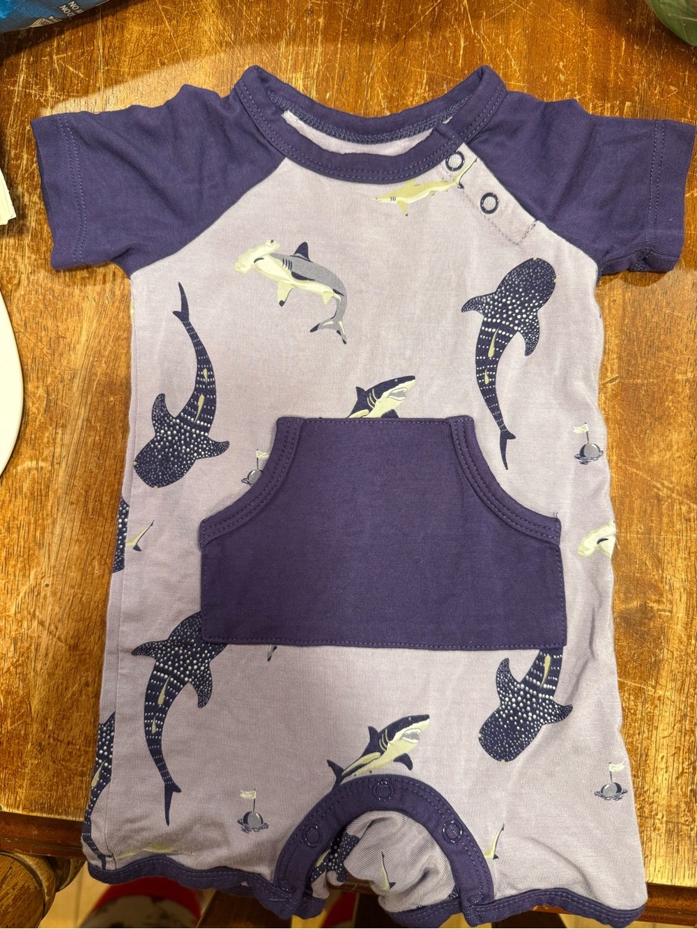 Kyte Baby Shortall Romper taro shark